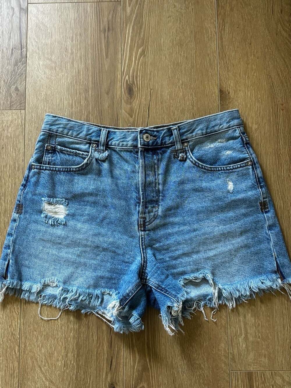 We The Free High-Rise Button-Fly Distressed Denim Cutoff Shorts